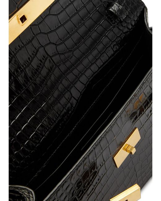 Saint Laurent Black Manhattan Small Crocodile-effect Leather Shoulder Bag