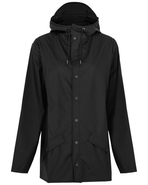 Rains Black Hooded Rubberised Jacket