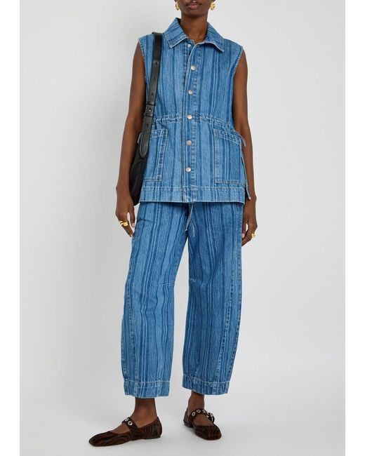 Damson Madder Blue Felix Striped Barrel-Leg Jeans