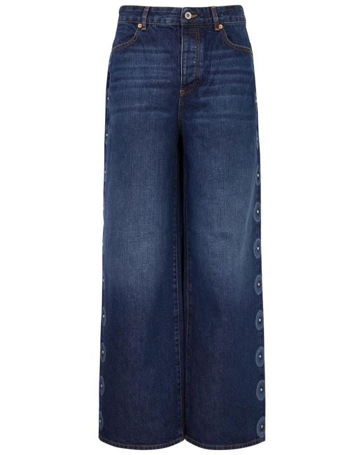 Conner Ives Blue Stud-embellished Wide-leg Jeans