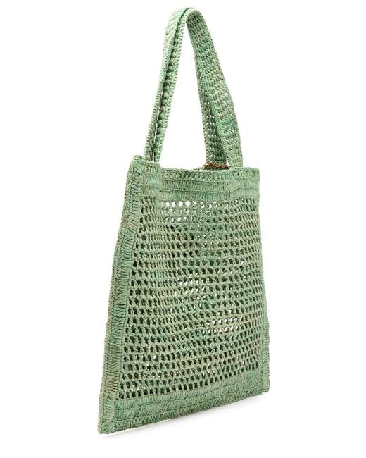 Chloé Green Summer Banana Logo Raffia Tote