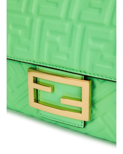 Fendi Green Ff-embossed Leather Shoulder Bag