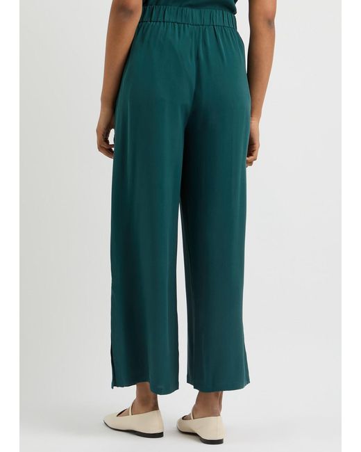 Eileen Fisher Green Straight-Leg Silk Trousers