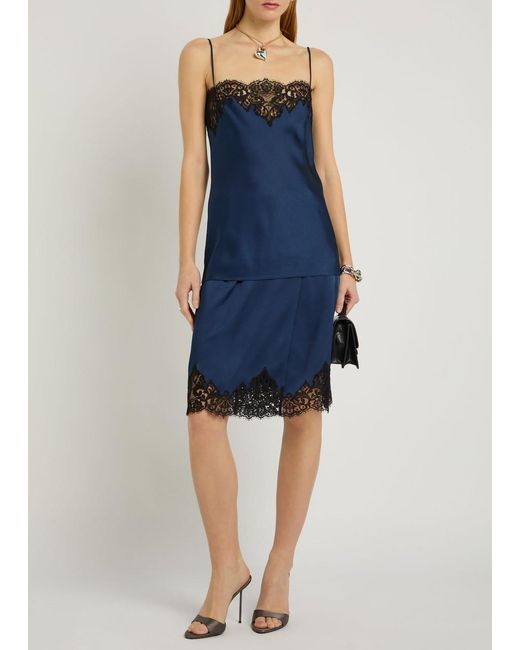 Stella McCartney Blue Iconic Lace-Trimmed Satin Top