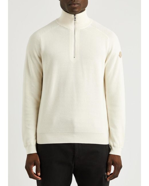 Moncler White Half-Zip Cotton-Blend Jumper for men