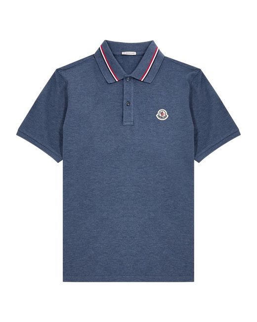 Moncler Blue Logo Piqué Cotton Polo Shirt for men
