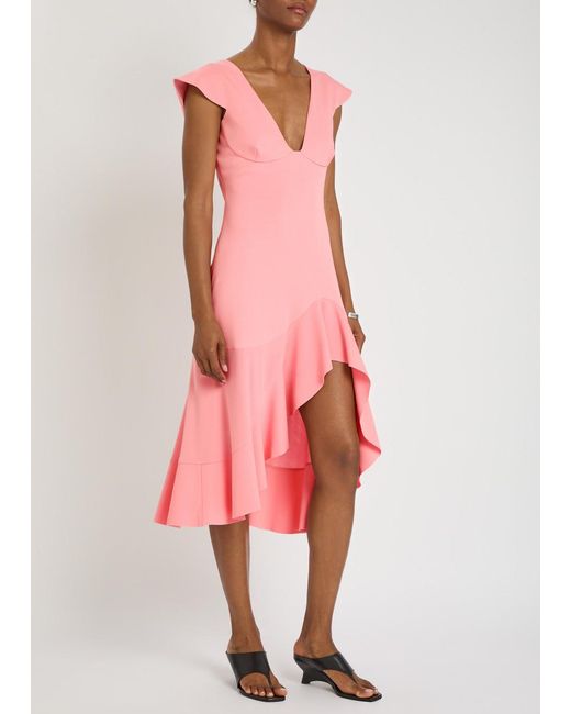Stella McCartney Pink Frill Asymmetric Woven Midi Dress