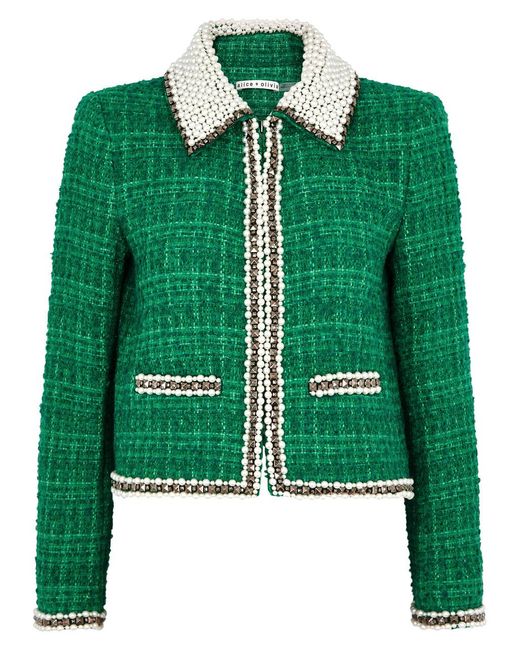 Alice + Olivia Green Alice + Olivia Kidman Embellished Tweed Jacket
