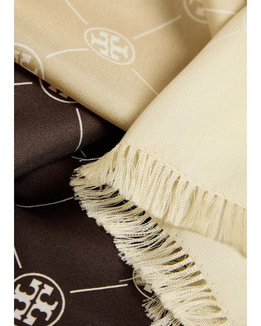 Tory Burch Brown Monogram-Print Silk Scarf
