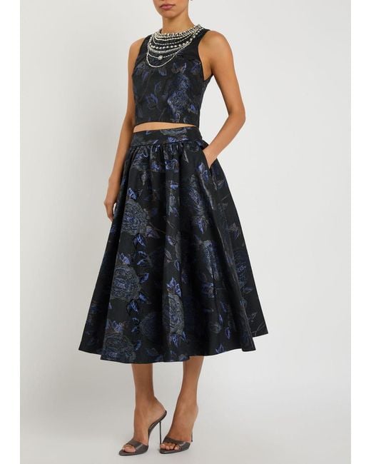 Alice + Olivia Blue Nilda Floral-Jacquard Woven Midi Skirt