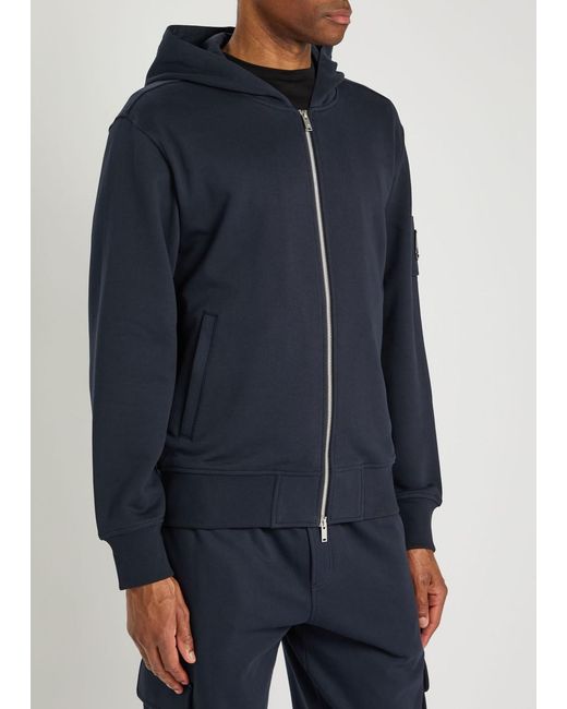 Moose Knuckles Blue Hartsfield Zip-Up Cotton Hooded Sweatshirt for men