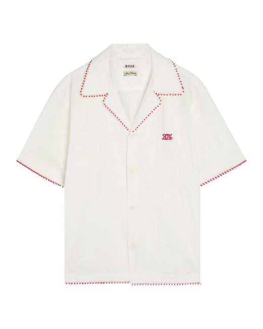 Bode White Redbud Logo-Embroidered Cotton-Poplin Shirt for men