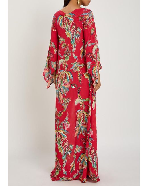 Etro Red Printed Chiffon Maxi Cover-Up Dress