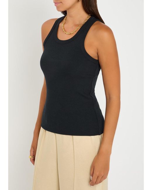 Vince Black Ribbed Stretch-Jersey Tank