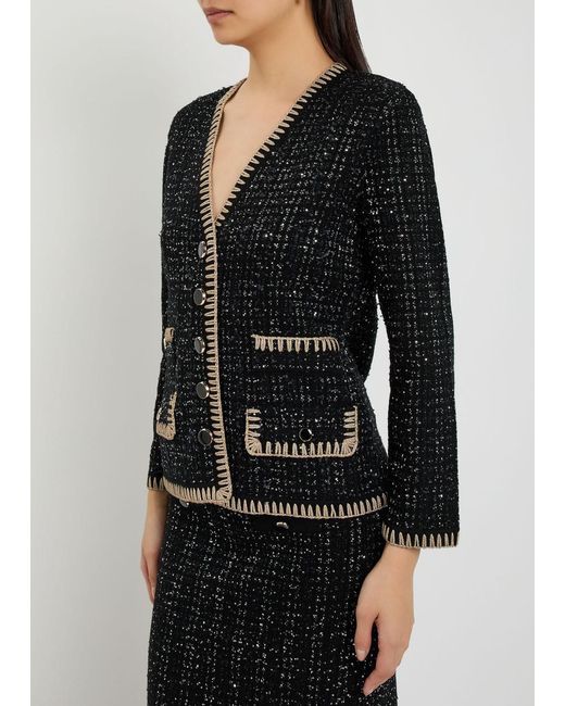 Veronica Beard Black Cerani Sequin-Embellished Knit Jacket