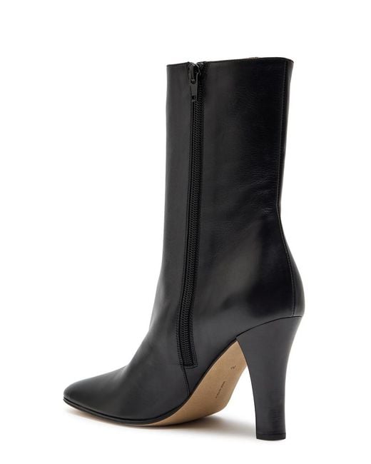 The Row Black Mona 80 Leather Mid-Calf Boots
