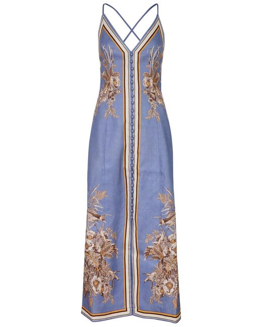 Zimmermann Blue Ottie Printed Linen Maxi Dress