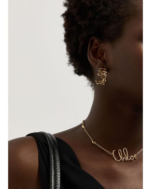Chloé Metallic Iconic Logo Hoop Earrings
