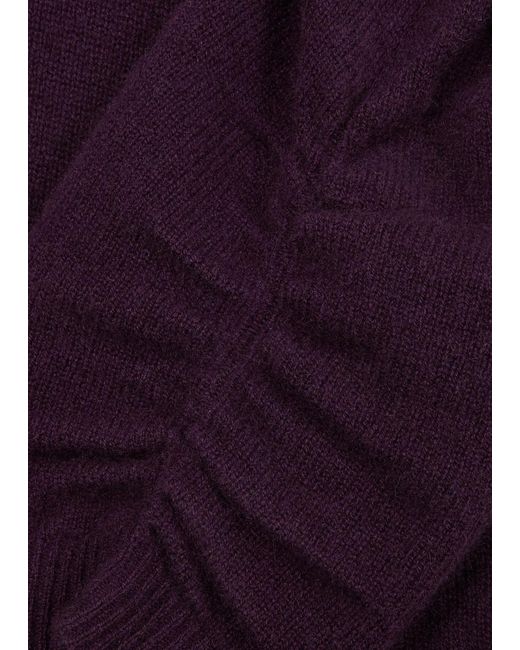 FRAME Purple Ruched-sleeve Cashmere Jumper