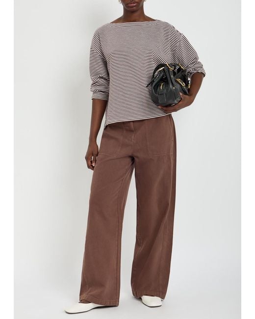 Eileen Fisher Brown Wide-Leg Cotton Trousers