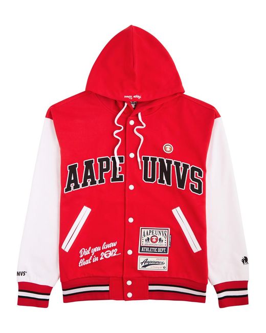 Aape Red Logo Hooded Jersey Varsity Jacket for men