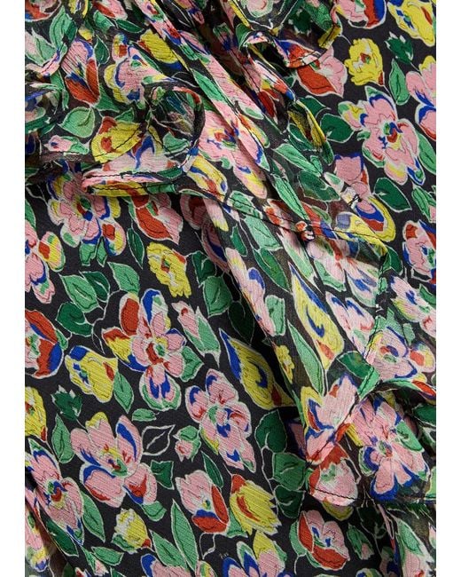 Rixo Black Shalyn Floral Chiffon Mini Dress