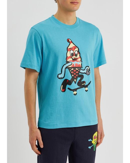 ICECREAM Blue Skate Cone Printed Cotton T-Shirt for men