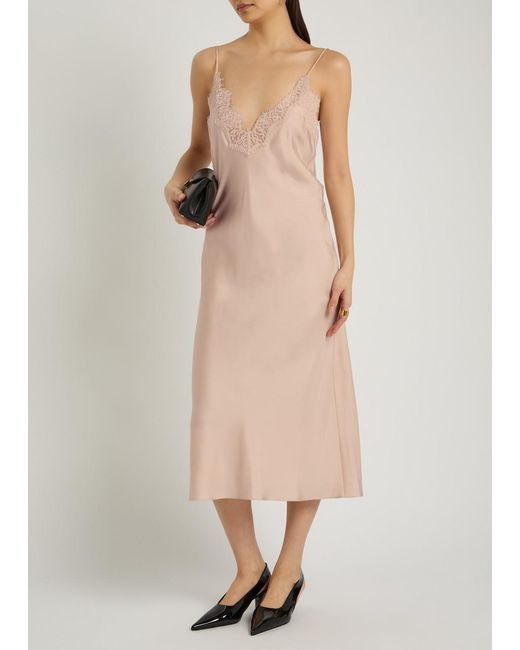 Rohe Pink Lace-Trim Silk Midi Slip Dress
