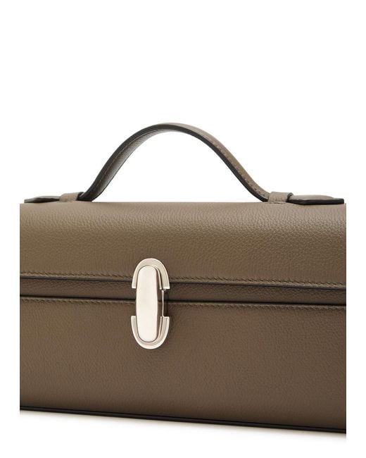 SAVETTE Brown Slim Symmetry Grained Leather Pochette