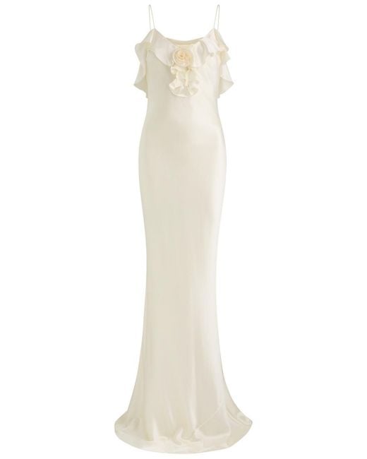 De La Vali White Esperanza Stretch-Silk Maxi Dress