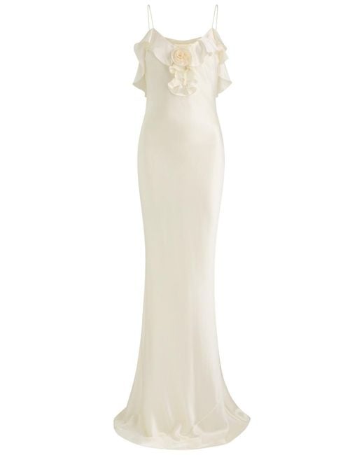 De La Vali White Esperanza Stretch-Silk Maxi Dress