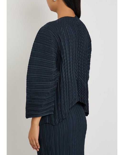 Issey Miyake Blue Pleated Woven Cardigan