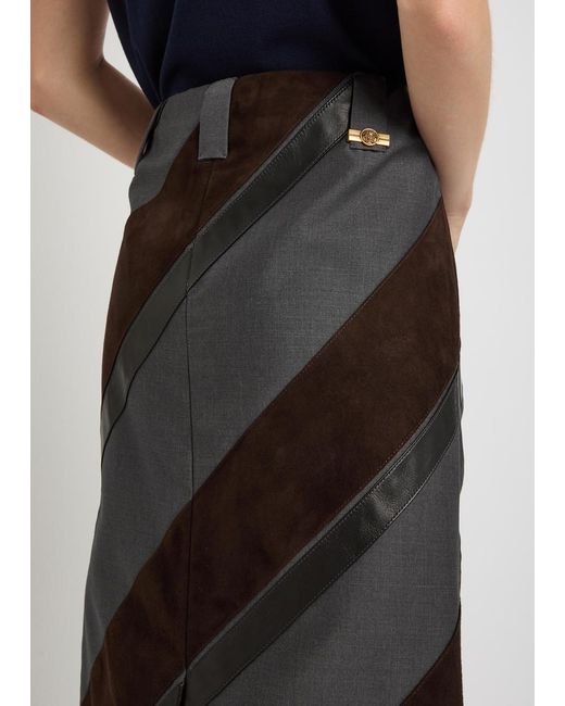 Versace Black Panelled Leather And Mohair-Blend Knee-Length Skirt