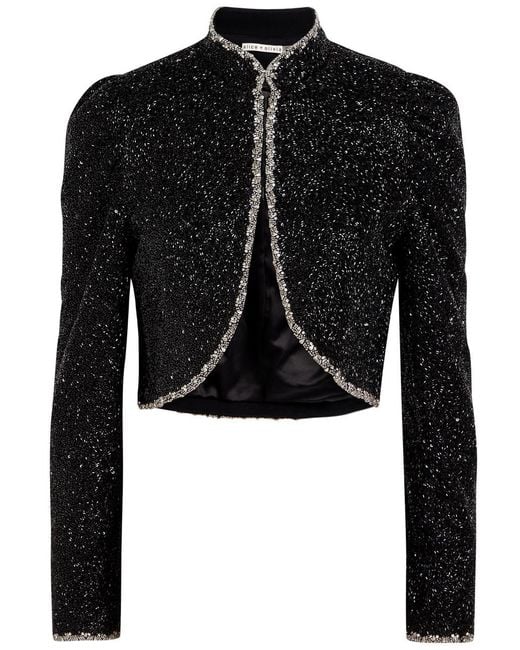 Alice + Olivia Black Ilaria Embellished Crepe Cropped Jacket
