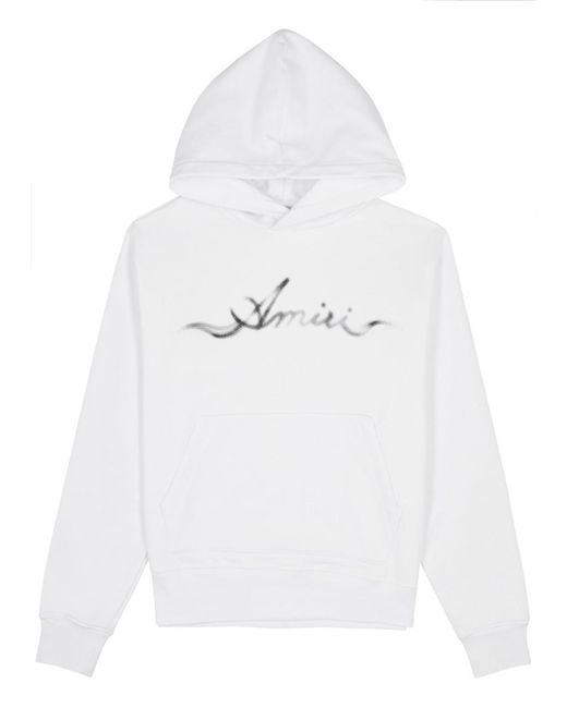 Amiri White Smoke Crystal-embellished Logo Hooded Cotton Sweatshirt for men