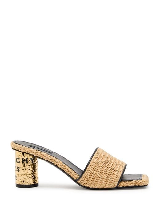 Givenchy Natural 65 Foil-Effect Heel Raffia Mules