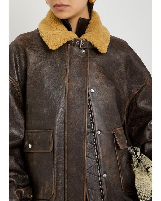 Khaite Brown Sandor Shearling-Collar Leather Jacket