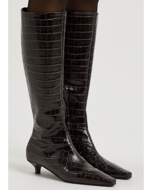 Totême  Black Totême 40 Crocodile-effect Leather Knee-high Boots