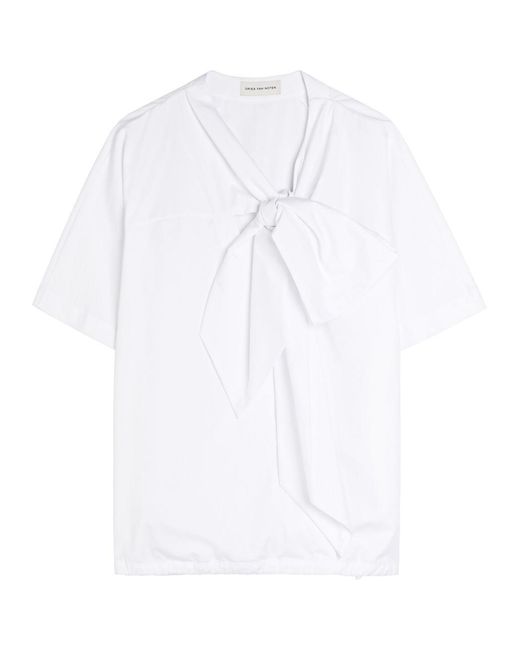Dries Van Noten White Curbin Bow-Embellished Cotton-Poplin T-Shirt