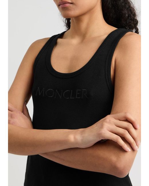 Moncler Black Logo-Embroidered Stretch-Cotton Tank