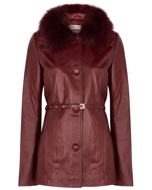 Saks Potts Red Cholet Fur-trimmed Leather Jacket