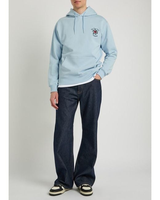 Drole de Monsieur Blue Nfpm Floral-Embroidered Hooded Cotton Sweatshirt for men