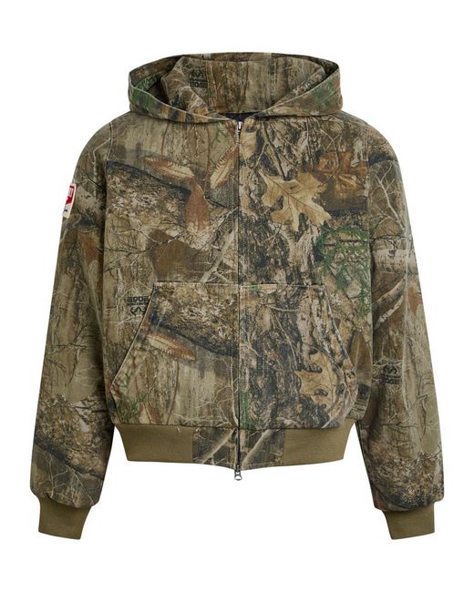CHERRY LA Green Camouflage Hooded Canvas Jacket for men