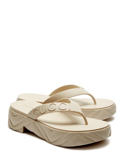 Gucci White Tarifa 50 Logo-embossed Rubber Thong Sandals