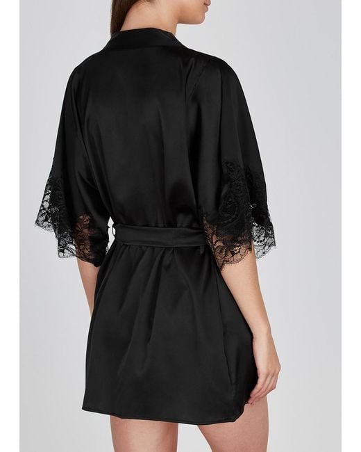 Fleur Of England Black Signature Silk-Blend Robe