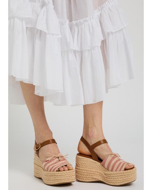 Chloé Natural Isla Striped Woven And Leather Wedge Sandals