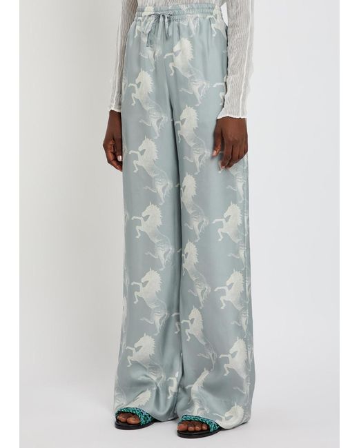 Stella McCartney Blue Printed Wide-Leg Silk Trousers