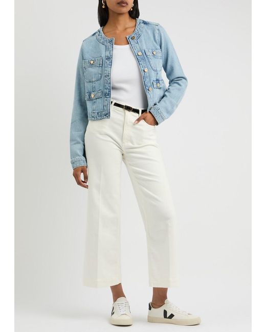 PAIGE White Anessa Cropped Wide-Leg Jeans