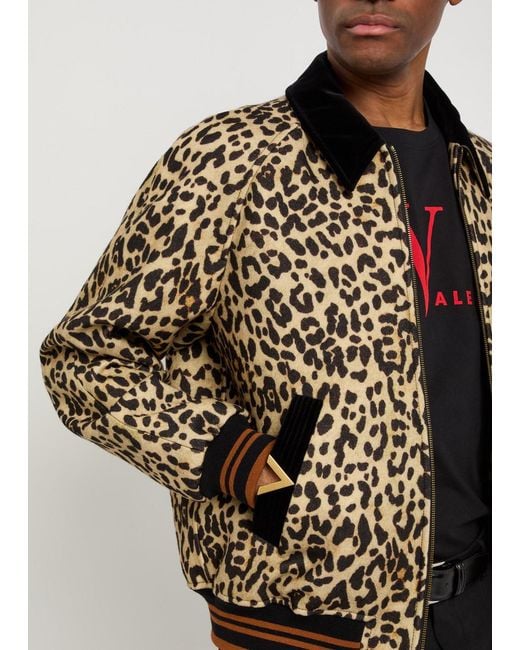 Valentino Garavani Black Leopard Velvet-Trim Wool Bomber Jacket for men