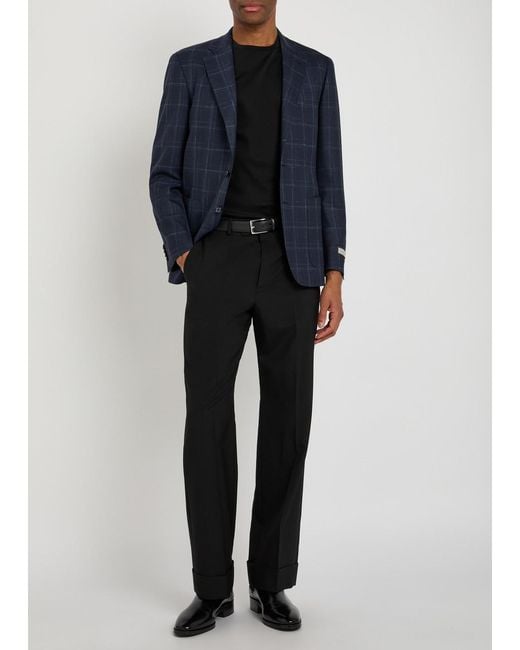 Canali Blue Plaid Wool-Blend Blazer for men